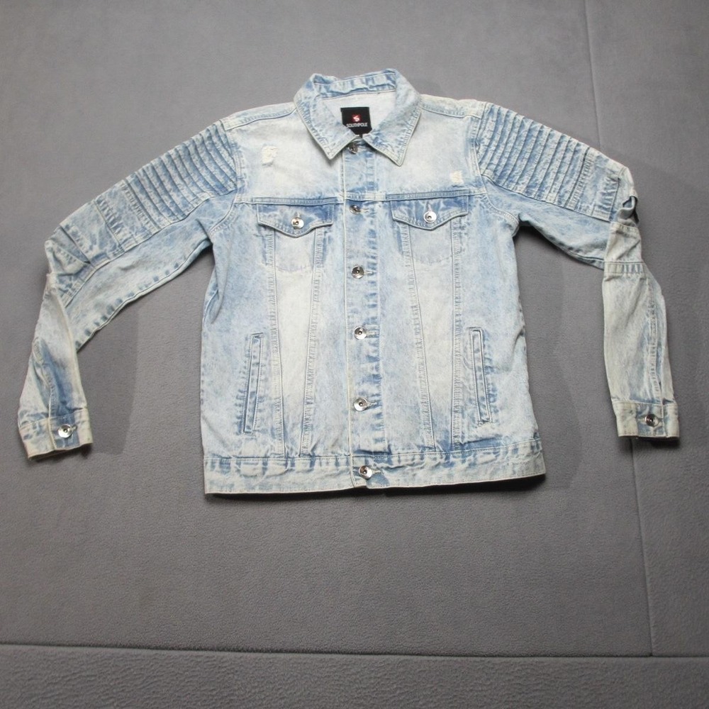 Vtg Southpole Denim Jacket Mens Medium Light Acid Wash Moto Biker 90s Hip Hop